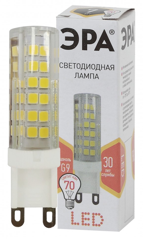 Лампочка светодиодная ЭРА STD LED JCD-7W-CER-827-G9 G9 7Вт керамика капсула теплый белый свет