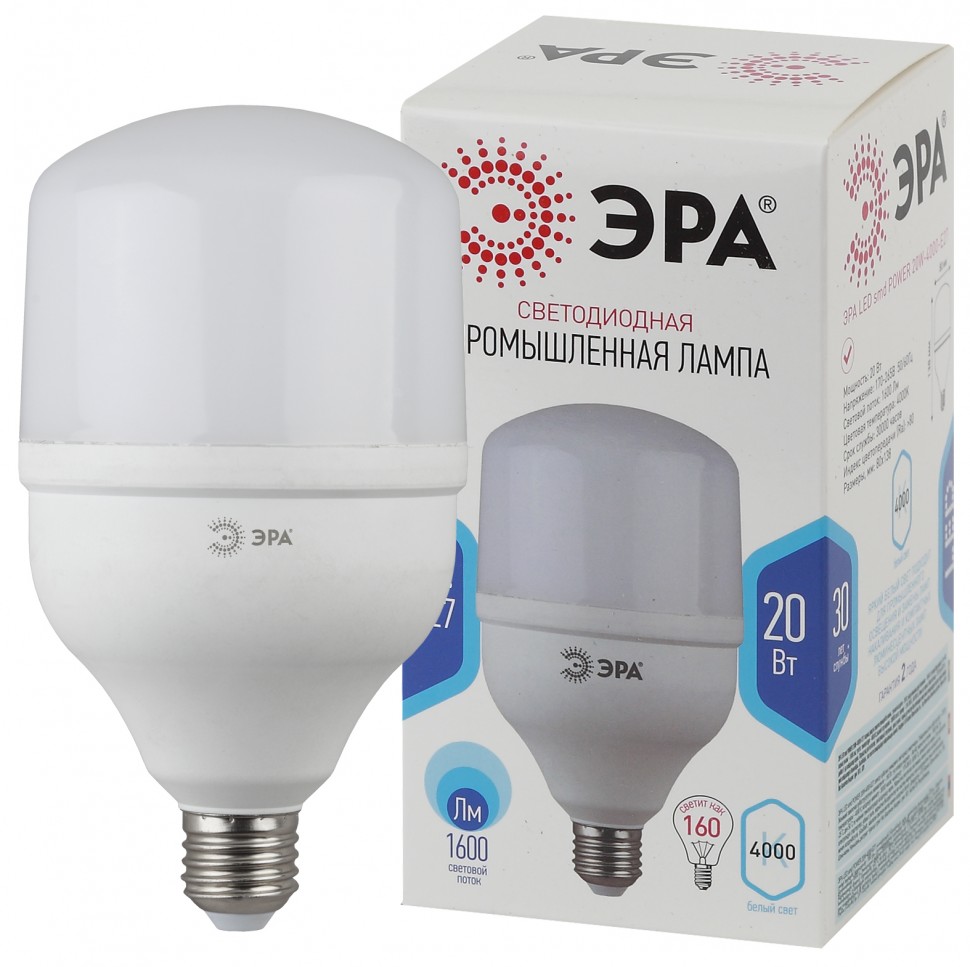 Лампа светодиодная ЭРА STD LED POWER T80-20W-6500-E27 E27 / Е27 20 Вт колокол холодный дневной свет