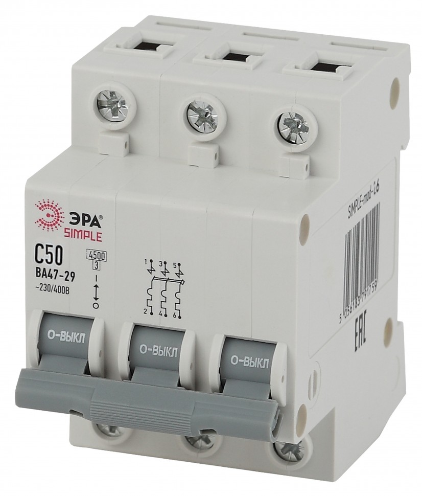 SIMPLE-mod-26 ЭРА SIMPLE Автоматический выключатель 3P 50А (C) 4,5кА ВА 47-29