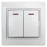 1-105-01 Intro Выключатель двойной с подсветкой, 10А-250В, IP20, СУ, Plano, белый