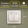 1-105-02 Intro Выключатель двойной с подсветкой, 10А-250В, IP20, СУ, Plano, сл.кость