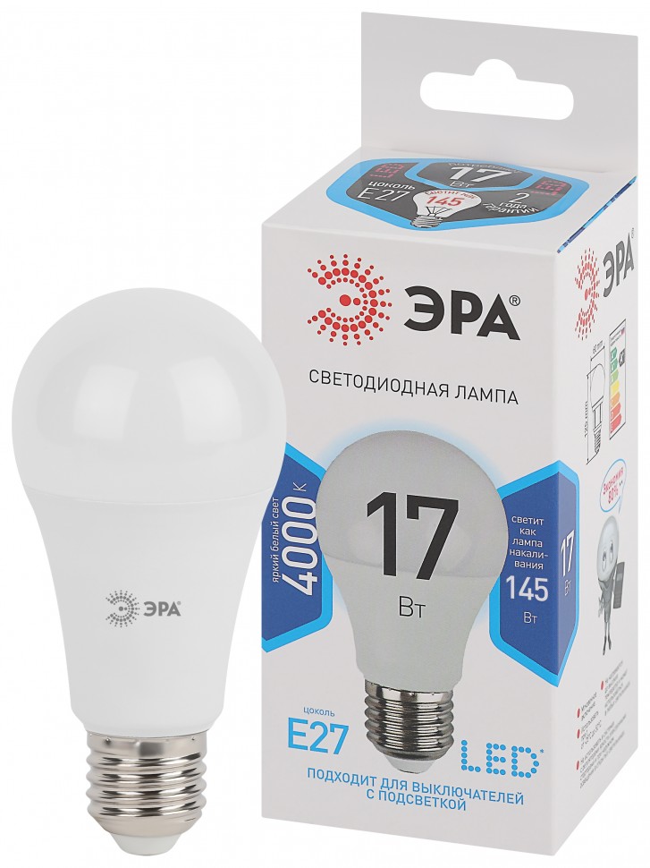 Лампочка светодиодная ЭРА STD LED A60-17W-840-E27 E27 / Е27 17Вт груша нейтральный белый свет