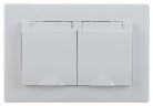 Розетка Intro Plano 1-210-01 2х2P+E Schuko с крышкой шторками, 16А-250В, СУ, IP44, Plano, белый