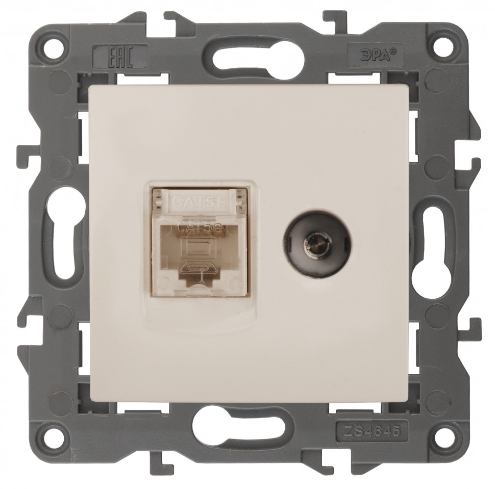 14-3110-02 ЭРА Розетка RJ45+TV, IP20, сл.кость