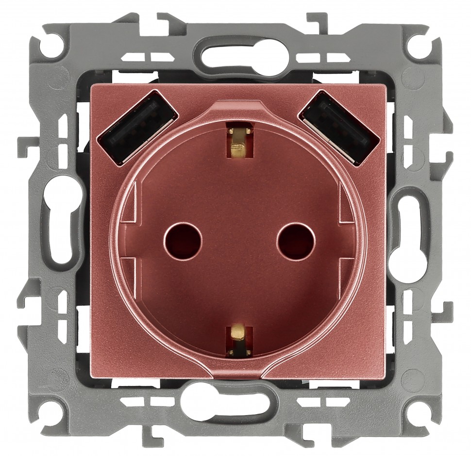 12-4109-14 ЭРА Розетка 2P+E 16A-250В, штор. с 2xUSB 5В-3А, Эра12, медь
