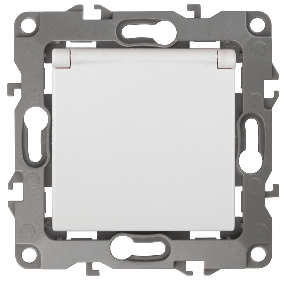 12-2103-01 ЭРА Розетка 2P+E Schuko со шторками с крышкой, 16A-250В, IP20, Эра12, белый