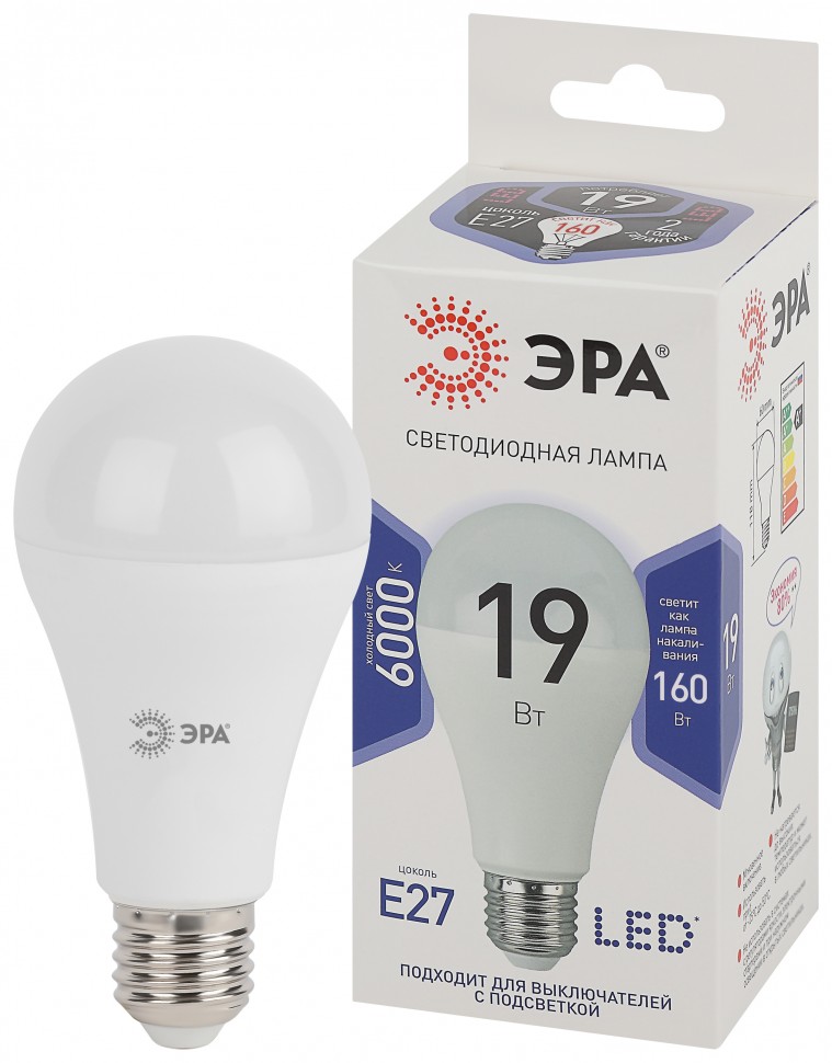 Лампочка светодиодная ЭРА STD LED A65-19W-860-E27 E27 / Е27 19Вт груша холодный дневной свет