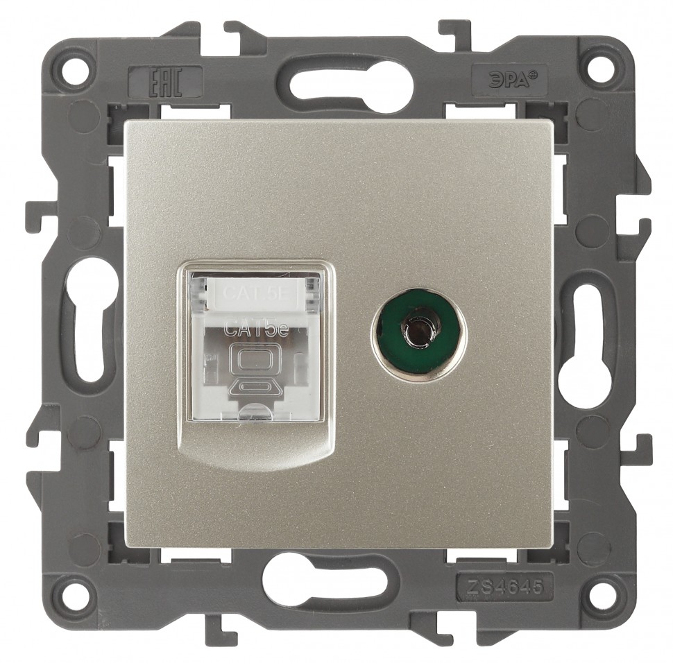 14-3110-04 ЭРА Розетка RJ45+TV, IP20, шампань