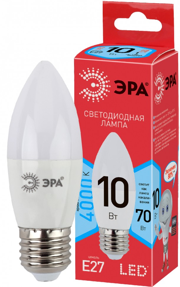 Лампочка светодиодная ЭРА RED LINE LED B35-10W-840-E27 R Е27 / E27 10 Вт свеча нейтральный белый свет