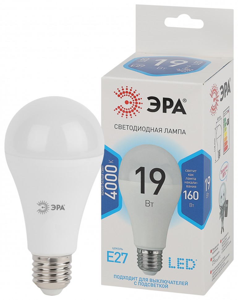 Лампочка светодиодная ЭРА STD LED A65-19W-840-E27 E27 / Е27 19Вт груша нейтральный белый свeт