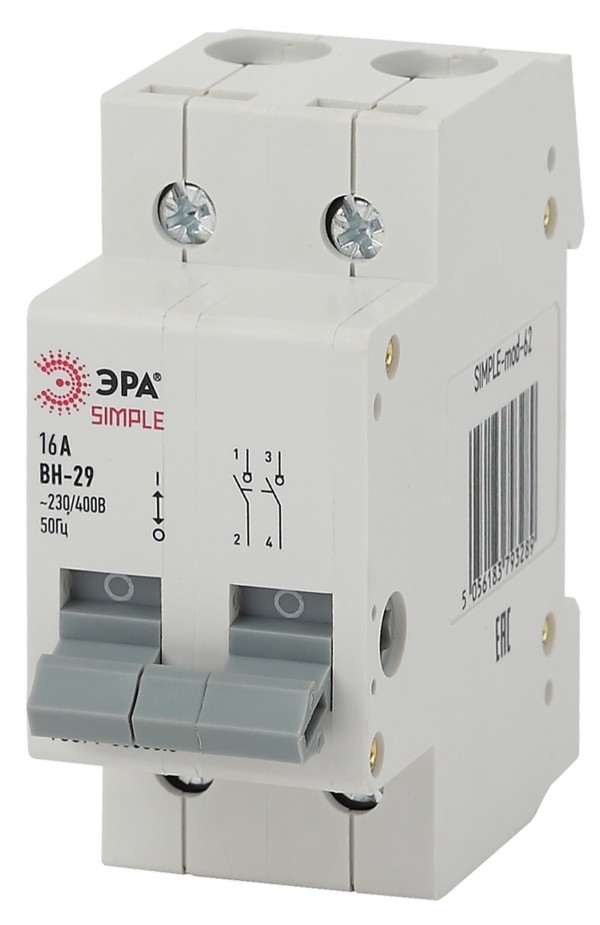 SIMPLE-mod-59 ЭРА SIMPLE Выключатель нагрузки 2P 16А ВН-29