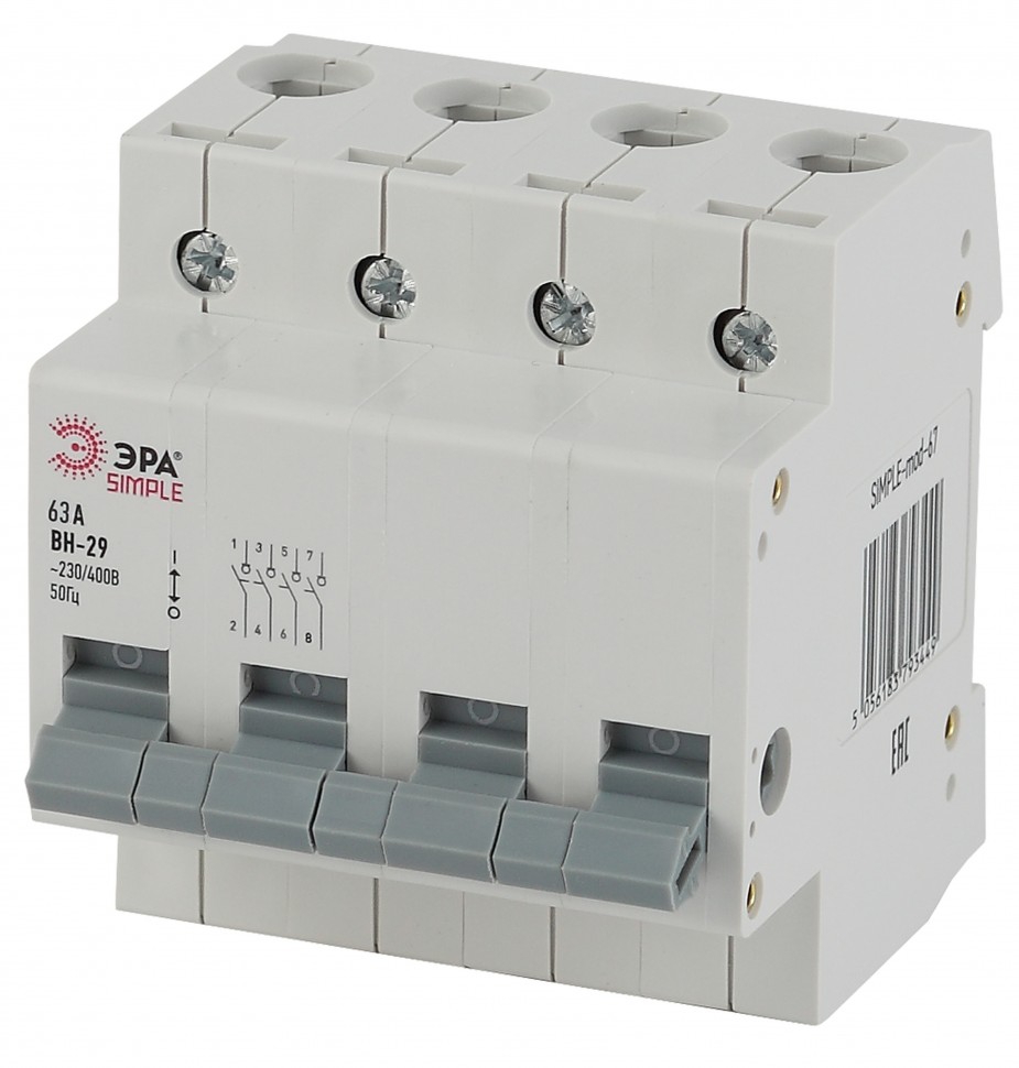 SIMPLE-mod-70 ЭРА SIMPLE Выключатель нагрузки 4P 63А ВН-29