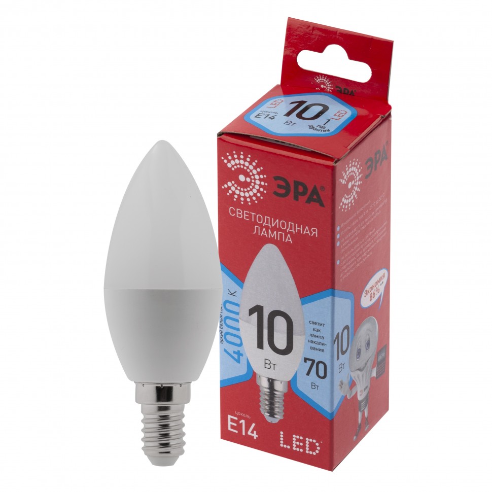 Лампочка светодиодная ЭРА RED LINE LED B35-10W-840-E14 R Е14 / E14 10 Вт свеча нейтральный белый свет