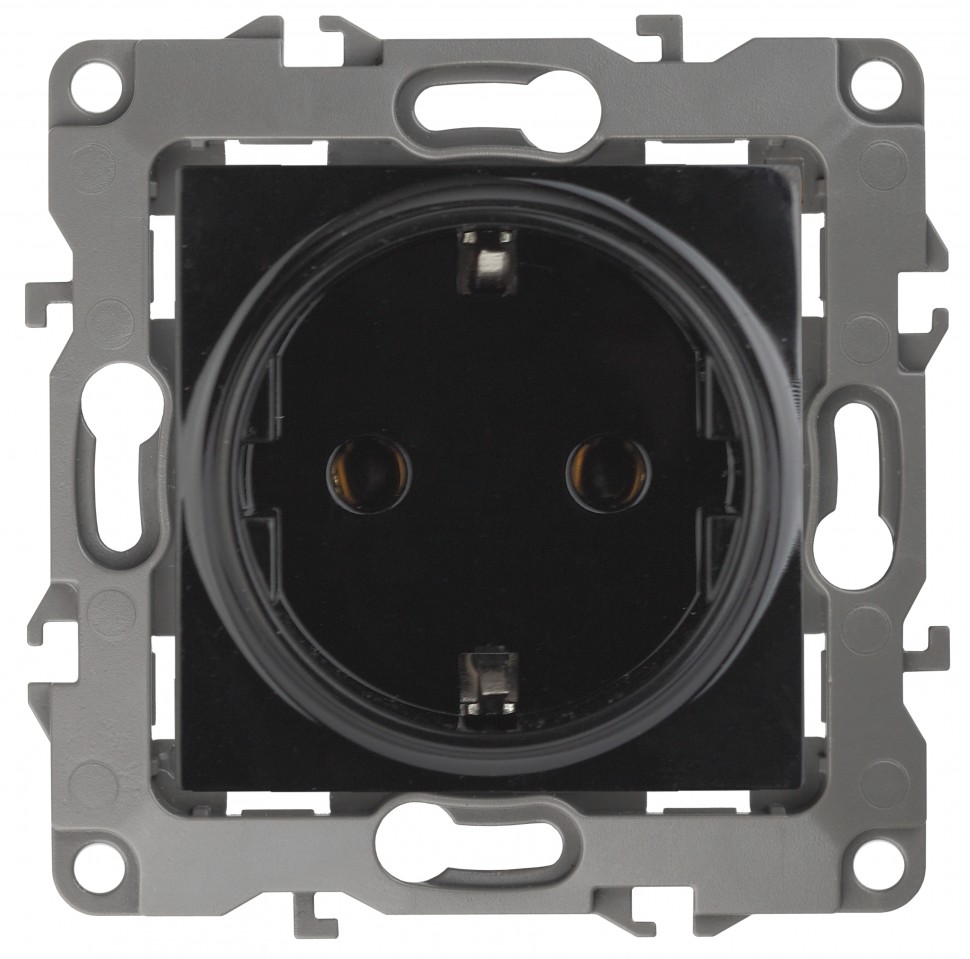 12-2102-06 ЭРА Розетка 2P+E Schuko со шторками, 16A-250В, IP20, Эра12, чёрный