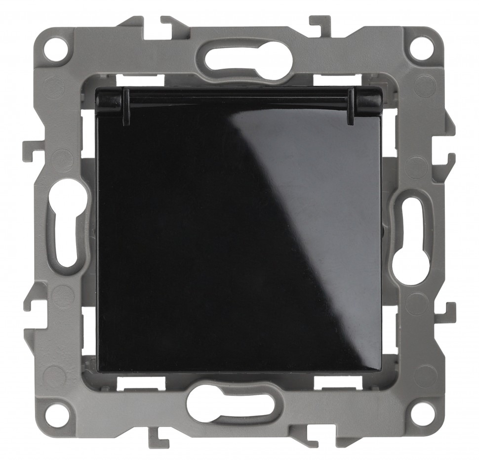 12-2103-06 ЭРА Розетка 2P+E Schuko со шторками с крышкой, 16A-250В, IP20, Эра12, чёрный