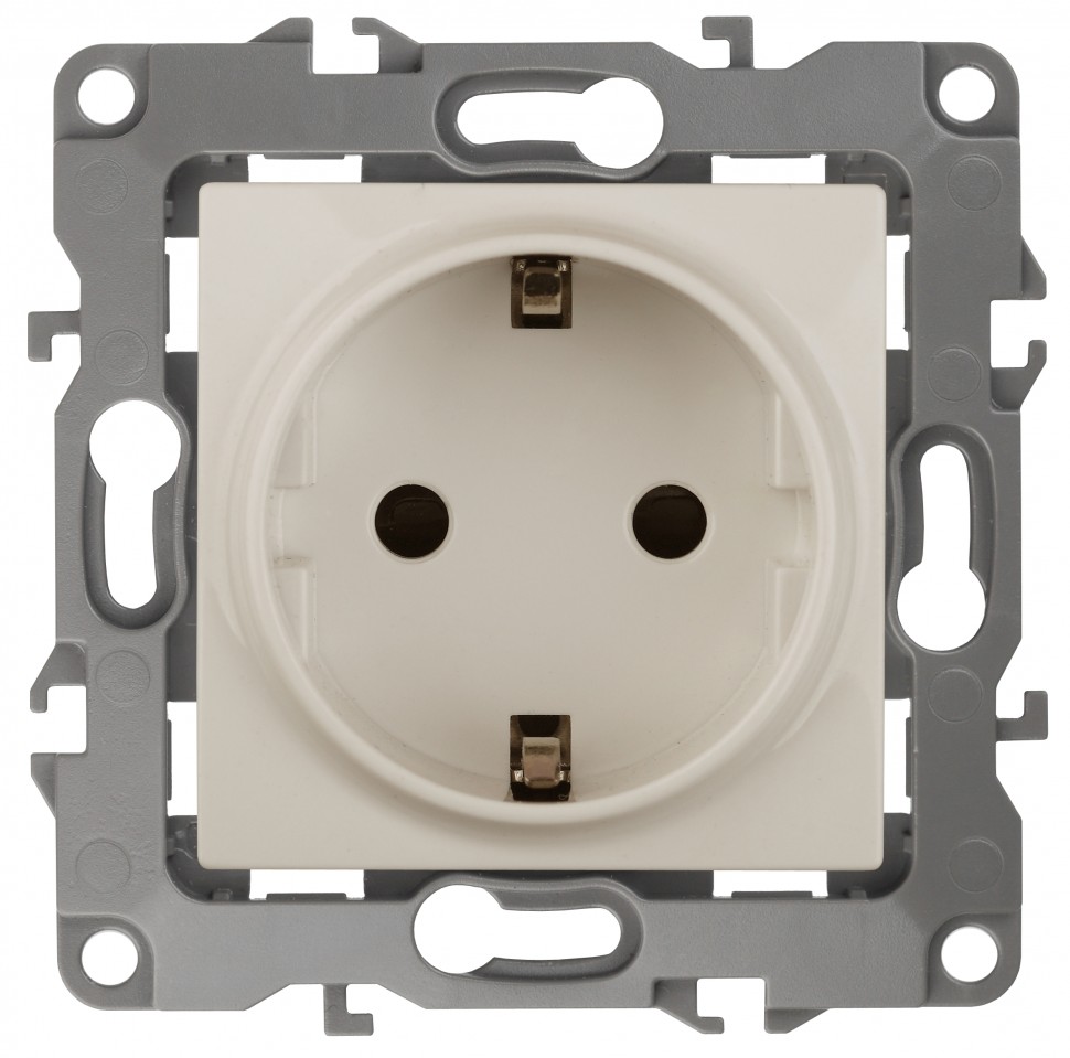 12-2002-02 ЭРА Розетка 2P+E Schuko со шторками, 16A-250В, IP20, без м.лапок, Эра12, слоновая кость