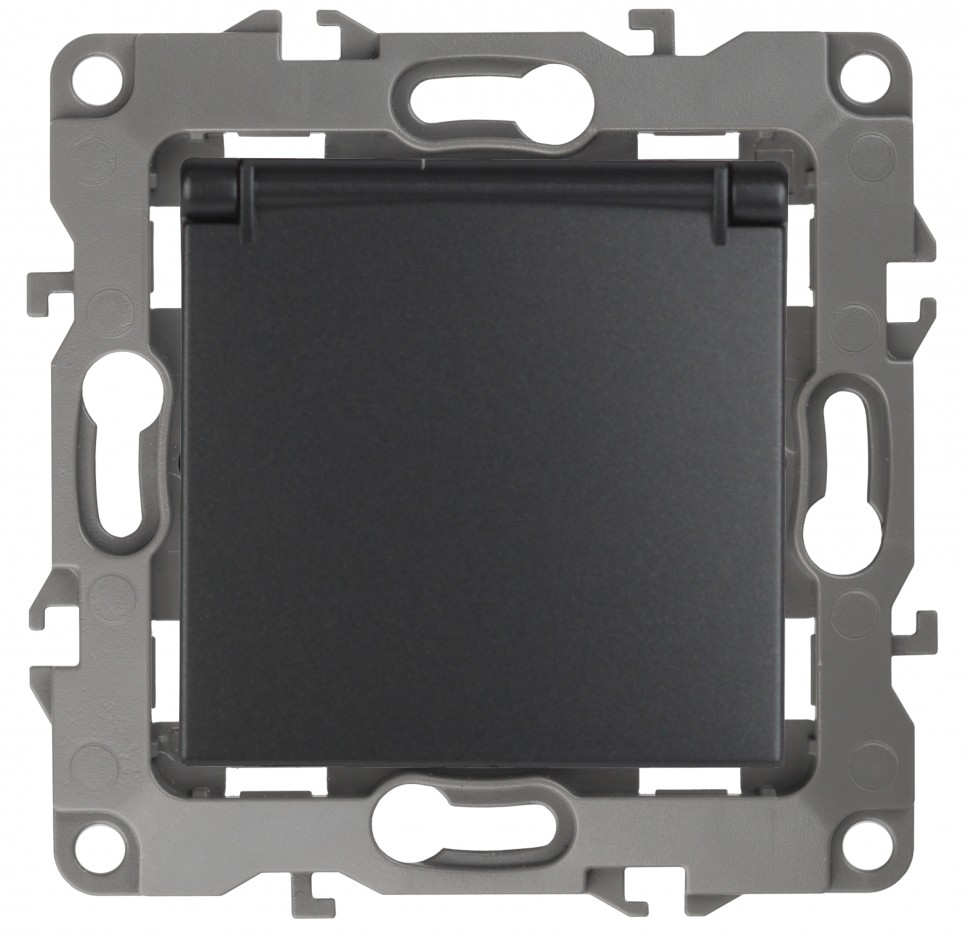 12-2103-05 ЭРА Розетка 2P+E Schuko со шторками с крышкой, 16A-250В, IP20, Эра12, антрацит