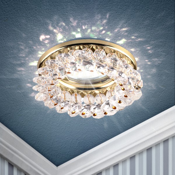 DK16 GD/WH Светильник ЭРА декор круглый с мелкими хрусталиками золото/прозрачный