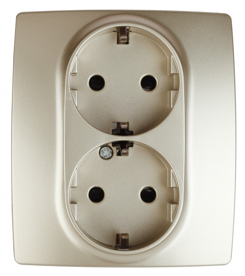 12-2104-04 ЭРА Розетка 2X2P+E Schuko со шторками, 16A-250В, IP20, Эра12, шампань