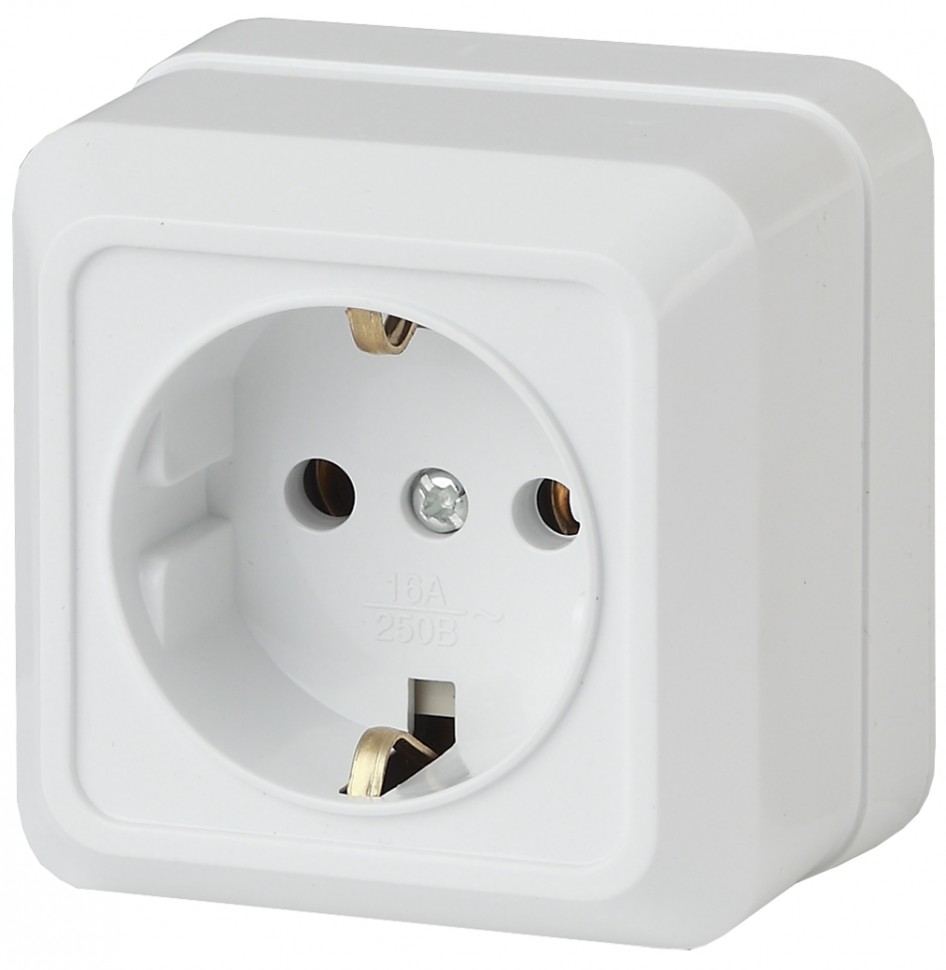 Розетка Intro Quadro 2Э-202-01 с заземлением 2P+E Schuko, 16А-250В, IP20, ОУ, без монтажной пластины, белый