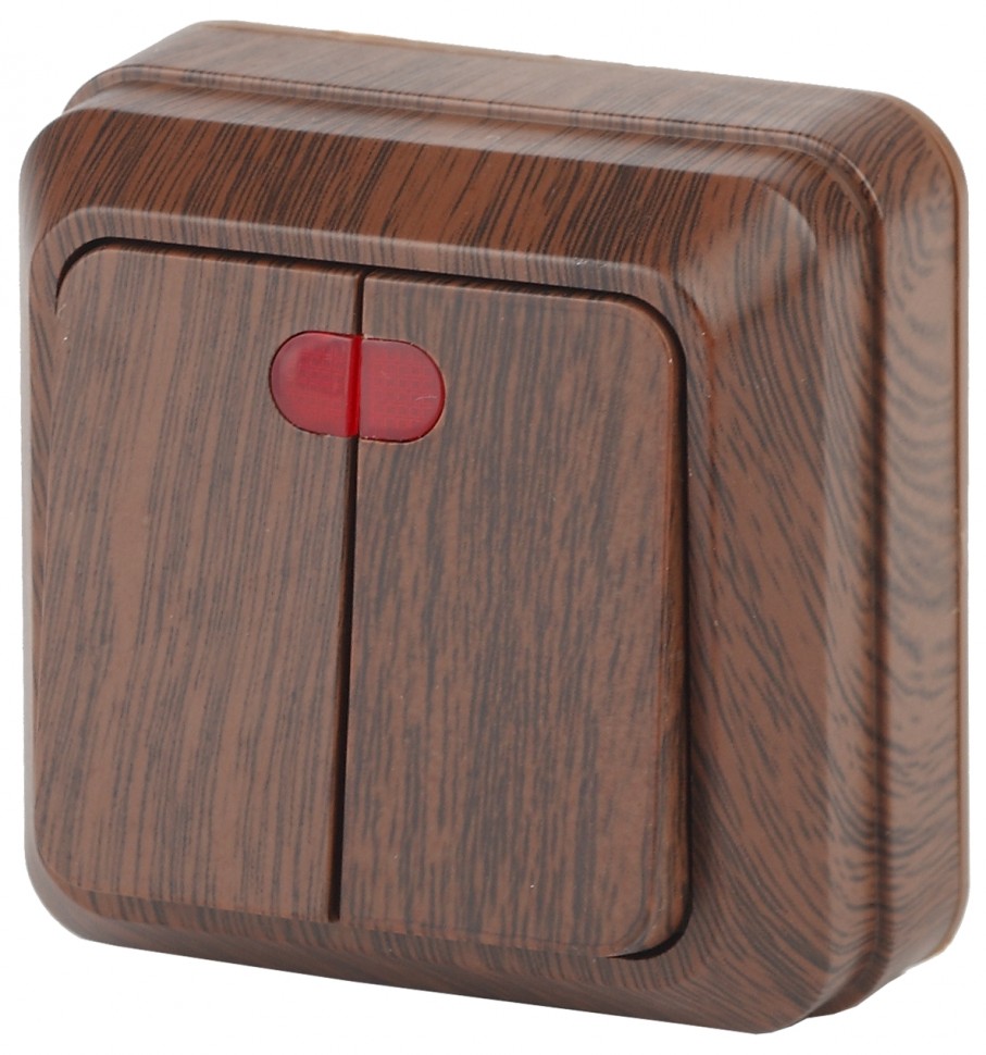 2-105-10 Intro Выключатель двойной с подсветкой, 10А-250В, IP20, ОУ, Quadro, венге