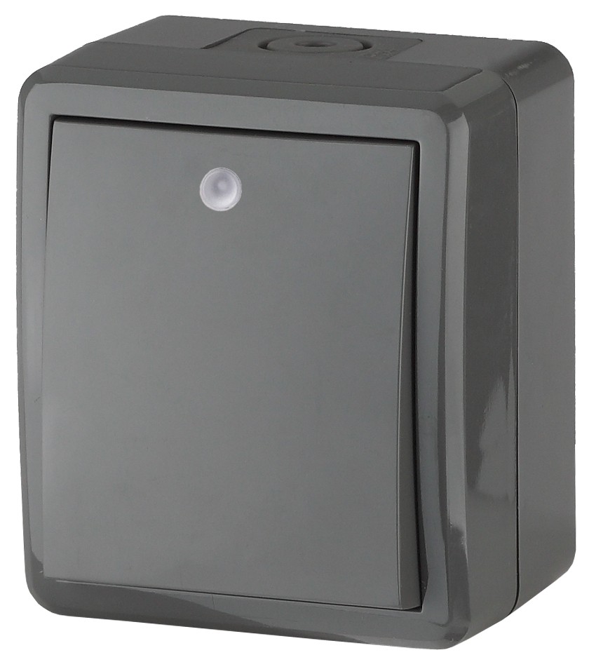 11-1402-03 ЭРА Выключатель с подсветкой IP54, 10АХ-250В, ОУ, Эра Эксперт, серый