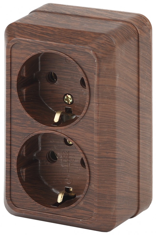 2-204-10 Intro Розетка 2х2P+E Schuko, 16А-250В, IP20, ОУ, Quadro, венге