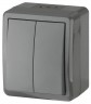 11-1404-03 ЭРА Выключатель двойной IP54, 10АХ-250В, ОУ, Эра Эксперт, серый
