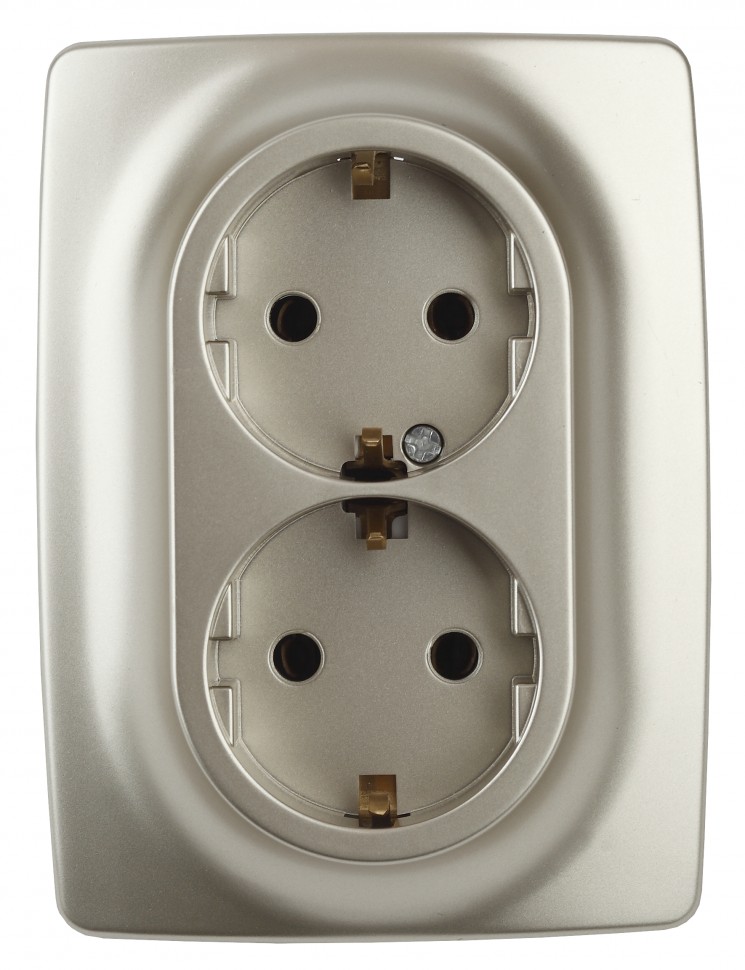 12-2106-04 ЭРА Розетка 2X2P+E Schuko, 16A-250В, IP20, Эра12, шампань