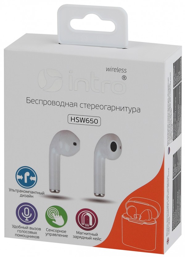 Bluetooth-гарнитура Intro HSW650White белые