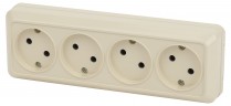 Розетка Intro Quadro 2-207-02 четырехместная 4х2P, 16А-250В, IP20, открытой установки, слоновая кость