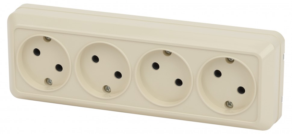 Розетка Intro Quadro 2-207-02 четырехместная 4х2P, 16А-250В, IP20, открытой установки, слоновая кость