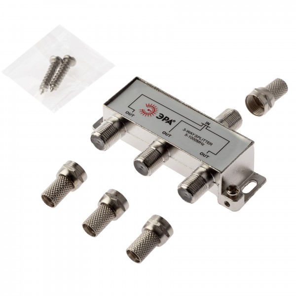 Делитель ТВ ЭРА 3 ответвления под F разъём в комплекте 4 F разъёма 5-1000 МГц упаковка 1 шт.