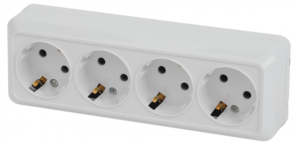 Розетка Intro Quadro 2-208-01 четырехместная с заземлением 4х2P+E, 16А-250В, IP20, открытой установки, белый