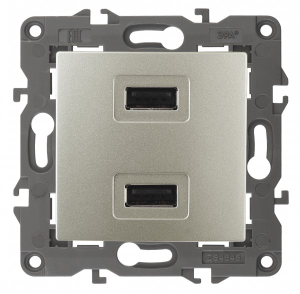 14-4110-04 ЭРА Устройство зарядное USB, 230В/5В-2100мА, IP20, Эра Elegance, шампань