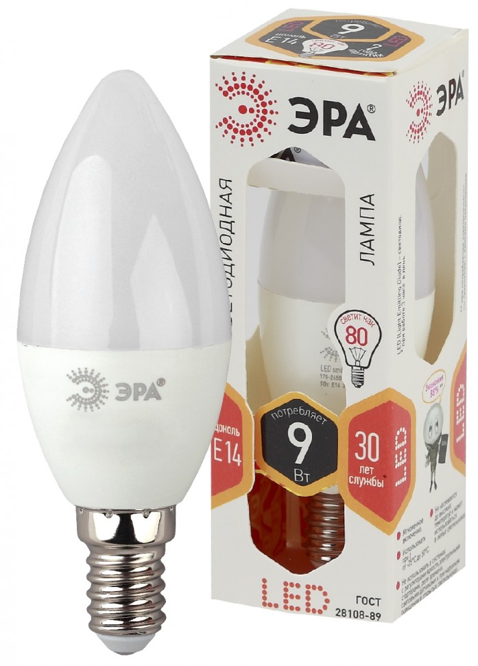 Лампочка светодиодная ЭРА STD LED B35-9W-827-E14 E14 / Е14 9 Вт свеча теплый белый свет