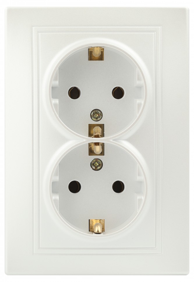 Розетка Intro Plano 1-205-06 с заземлением двойная 2X2P+E Schuko, 16А-250В, IP20, СУ, перламутр