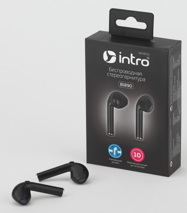 Bluetooth-гарнитура Intro BI890 вкладыши slim, Bluetooth-гарнитура, черные