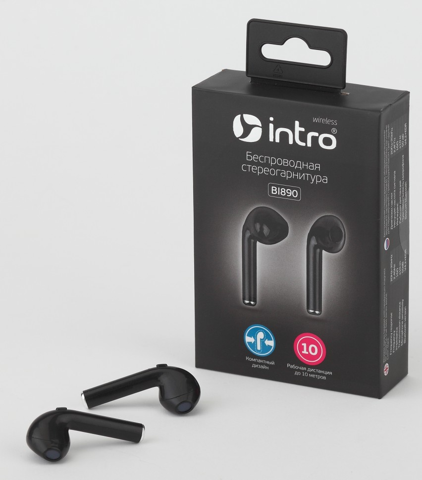 Bluetooth-гарнитура Intro BI890 вкладыши slim, Bluetooth-гарнитура, черные