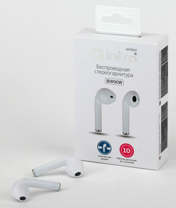 Bluetooth-гарнитура Intro BI890W вкладыши slim, Bluetooth-гарнитура, белые