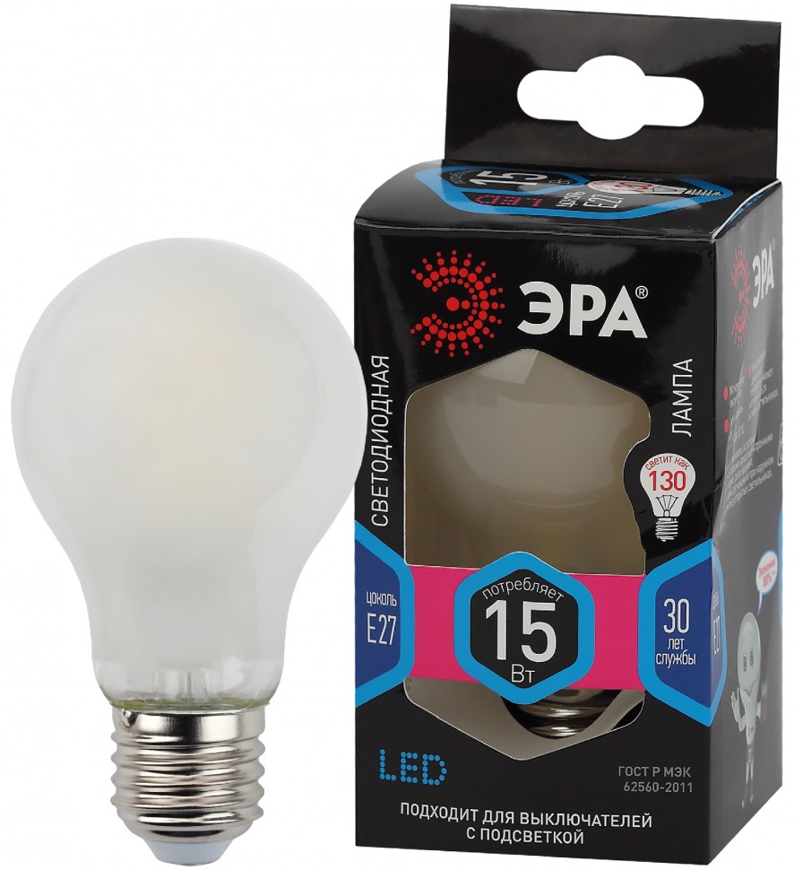 Лампочка светодиодная ЭРА F-LED A60-15W-840-E27 frost Е27 / Е27 15Вт филамент груша матовая нейтральный белый свет
