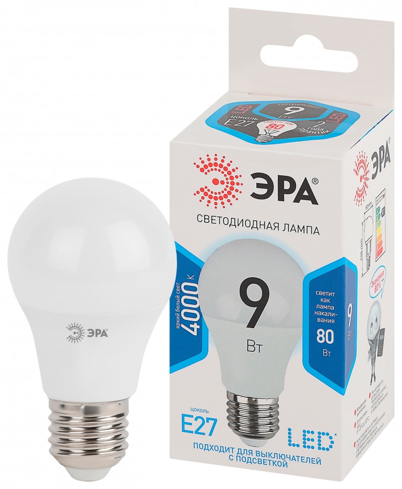 Лампочка светодиодная ЭРА STD LED A60-9W-840-E27 E27 / Е27 9Вт груша нейтральный белый свет