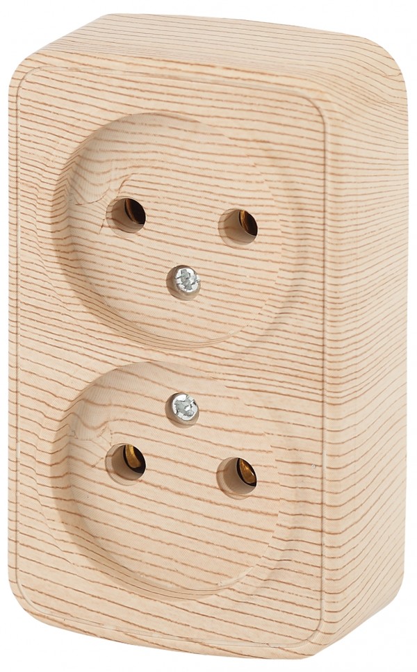 3-203-11 Intro Розетка 2х2P, 16А-250В, IP20, ОУ, Polo, сосна