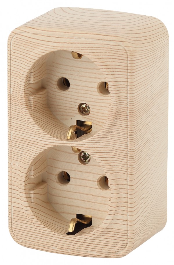 3-204-11 Intro Розетка 2х2P+E Schuko, 16А-250В, IP20, ОУ, Polo, сосна