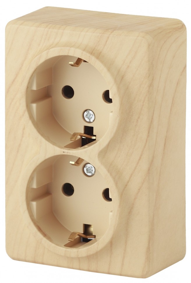 11-2206-11 ЭРА Розетка 2х2P+E Schuko со шторками, 16A-250В, IP20, ОУ, Эра Эксперт, сосна