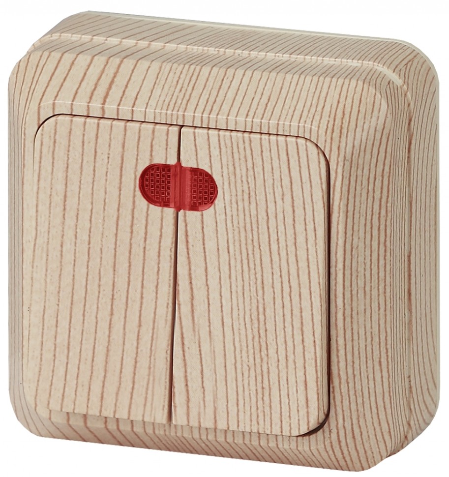 2-105-11 Intro Выключатель двойной с подсветкой, 10А-250В, IP20, ОУ, Quadro, сосна