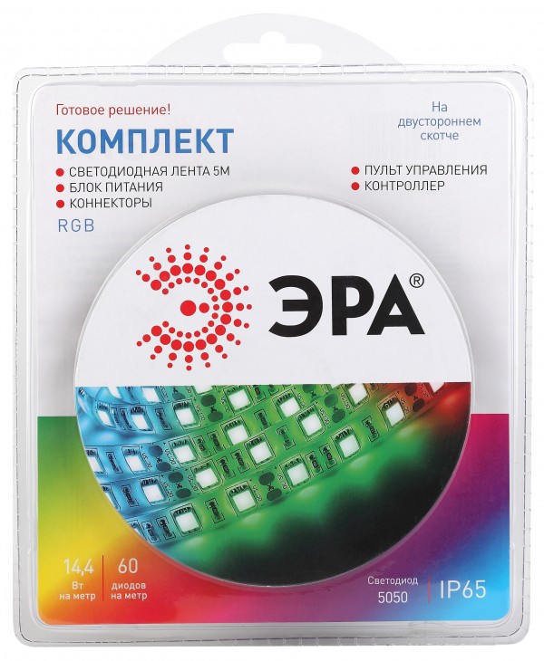 ЭРА Комплект светодиодной ленты 5050kit-14,4-60-12-IP65-RGB-5m