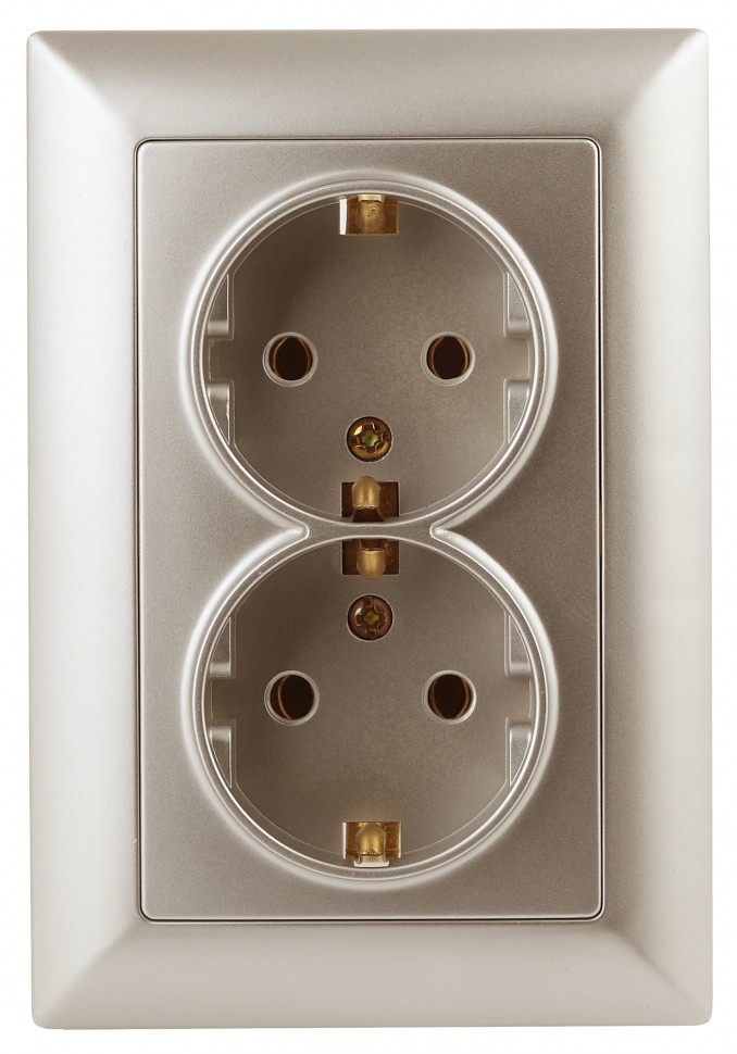 4-205-04 Intro Розетка 2X2P+E Schuko, 16А-250В, СУ, Solo, шампань