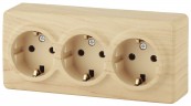 11-2208-11 ЭРА Розетка 3х2P+E Schuko, 16A-250В, IP20, ОУ, Эра Эксперт, сосна