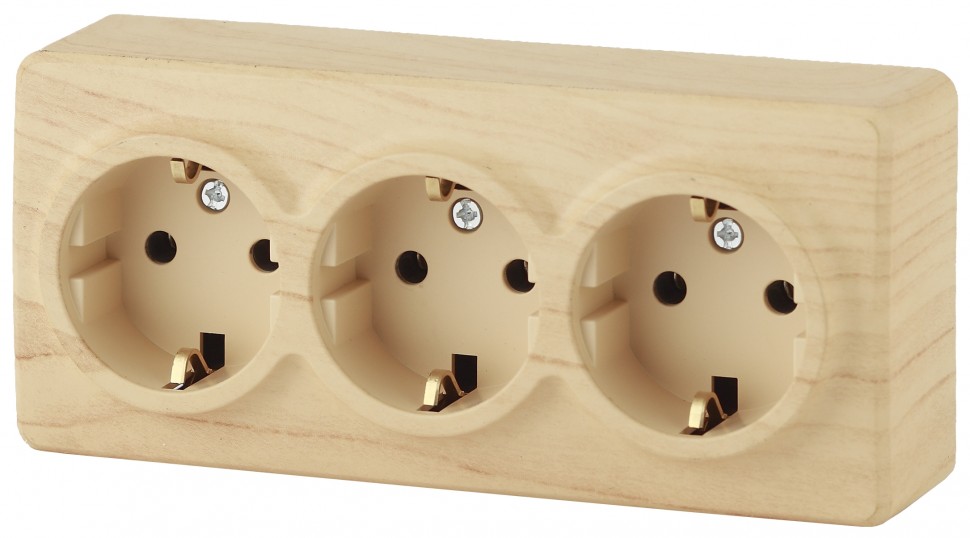 11-2208-11 ЭРА Розетка 3х2P+E Schuko, 16A-250В, IP20, ОУ, Эра Эксперт, сосна